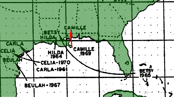 1961-1970 Hurricane Landfall Locations (47K)